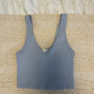Garage Light Blue Ribbed V-Neck Crop Tank
